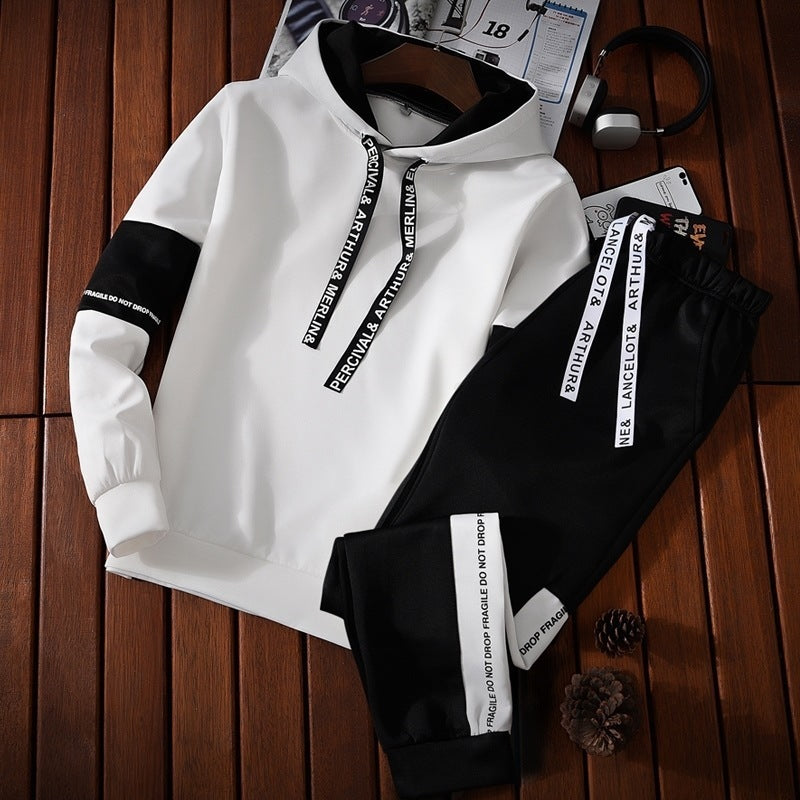 Autumn men's hoodie thin long sleeve suit youth student sportswear male Korean edition trend 2 sets a set