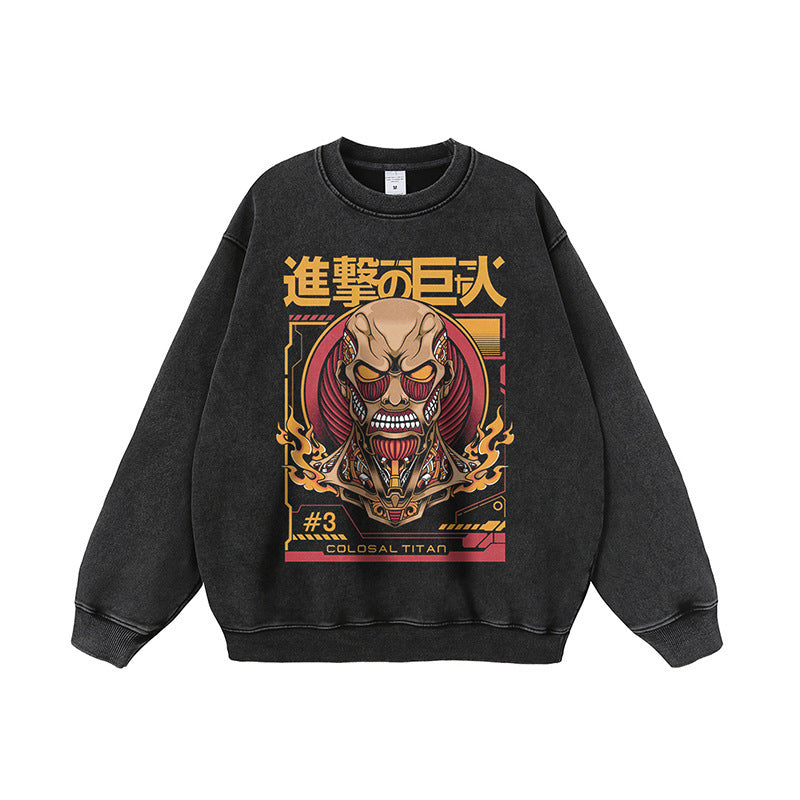 Harajuku vintage anime print distressed long-sleeved sweatshirt