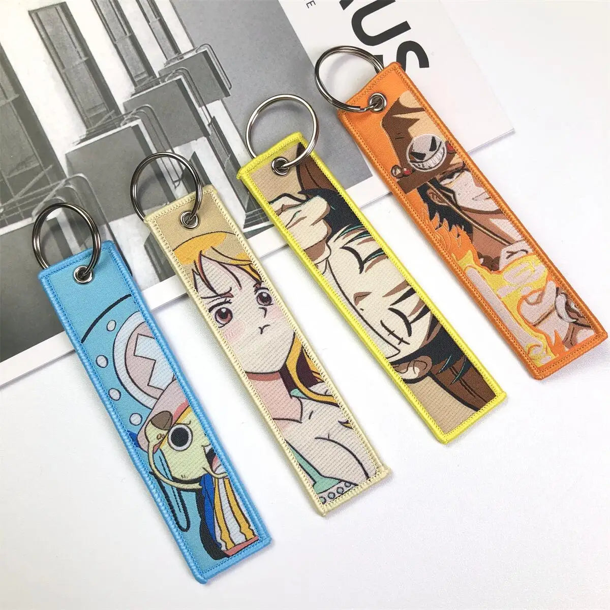 One Piece Anime Key Chains with Cute Jet Manga Embroidery Fashion