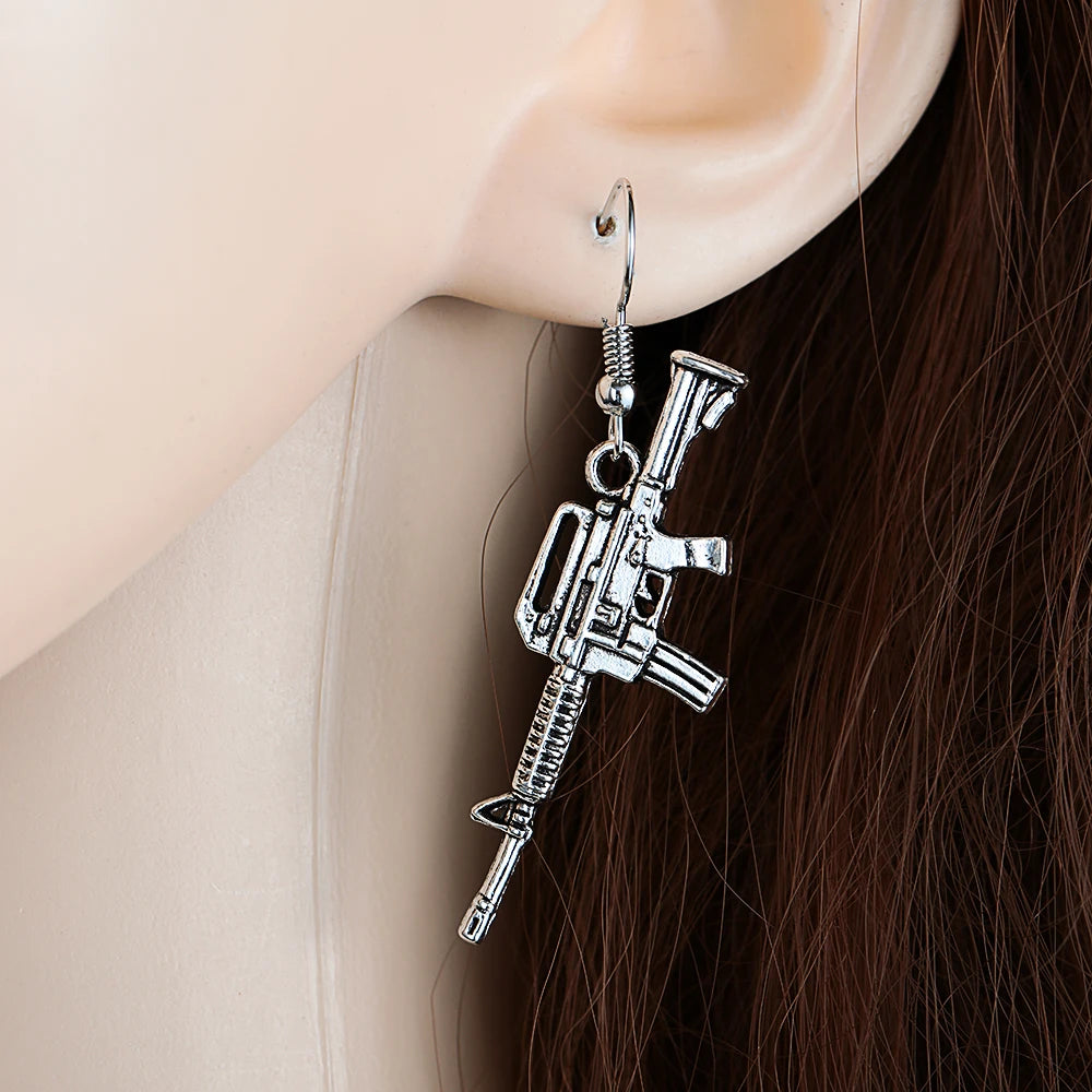 1Pair Punk Handcuffs Blade Gun Drop Earrings Women Simple Fashion Cool Pistols Ear Stud Jewelry Accessories