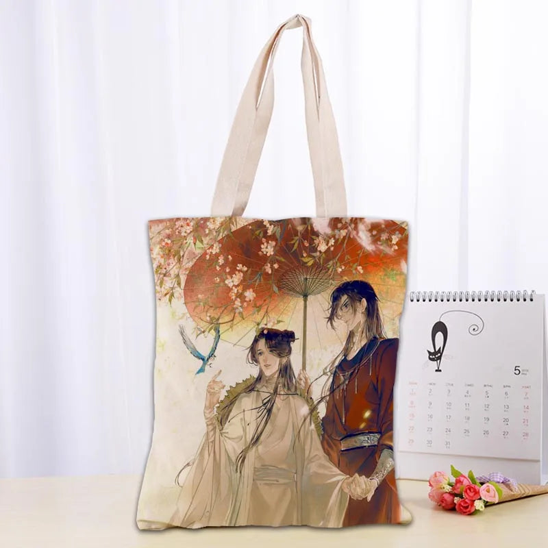 Custom Tian Guan Ci Fu Anime Shopping Bags 30x35cm Tote Bag Reusable Handbag Shoulder Cloth Pouch Foldable