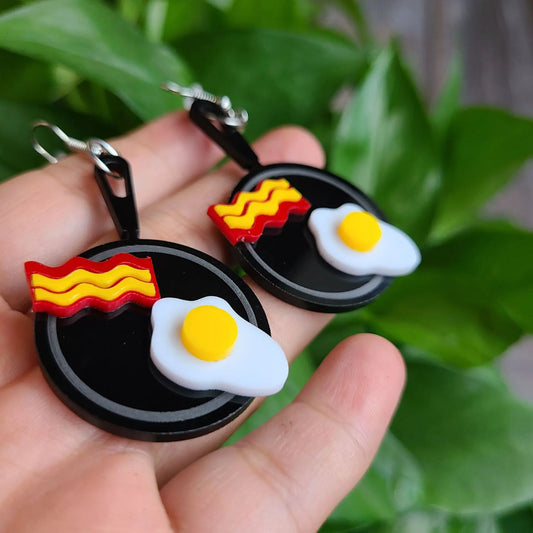 Frying Pan Bacon and Egg Earrings