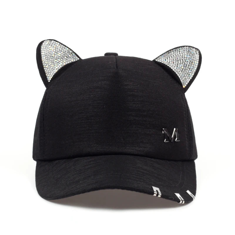 meow Women's Summer fall black white Pink hat Cat ears Cat Baseball cap