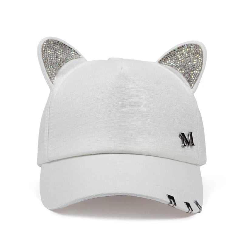 meow Women's Summer fall black white Pink hat Cat ears Cat Baseball cap