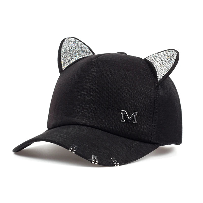 meow Women's Summer fall black white Pink hat Cat ears Cat Baseball cap