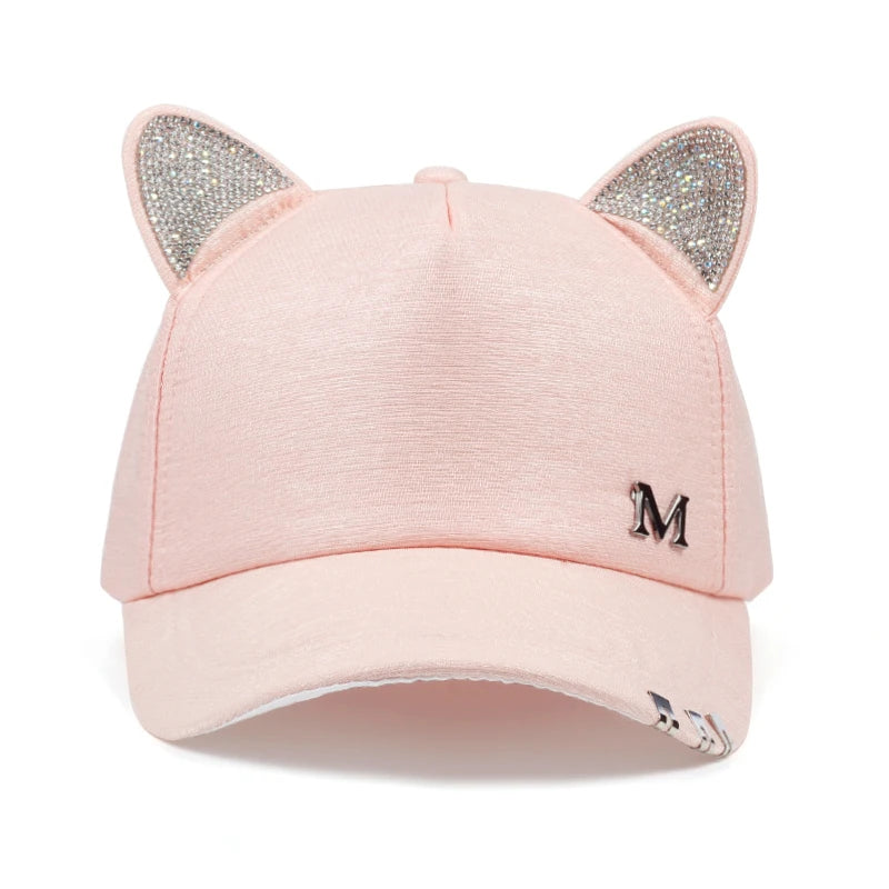 meow Women's Summer fall black white Pink hat Cat ears Cat Baseball cap