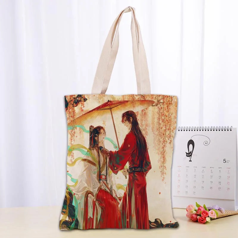 Custom Tian Guan Ci Fu Anime Shopping Bags 30x35cm Tote Bag Reusable Handbag Shoulder Cloth Pouch Foldable