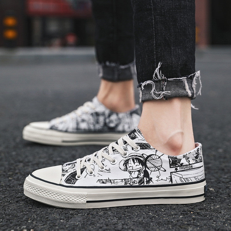 Anime Graffiti High-Top Canvas Shoes  Comic-Style Fashion Sneakers