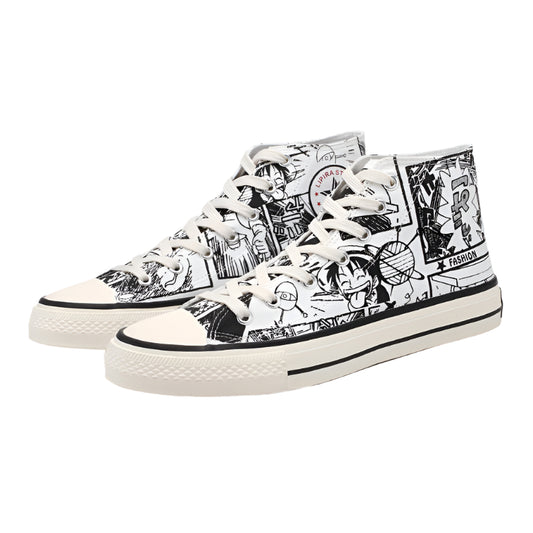 Anime Graffiti High-Top Canvas Shoes  Comic-Style Fashion Sneakers