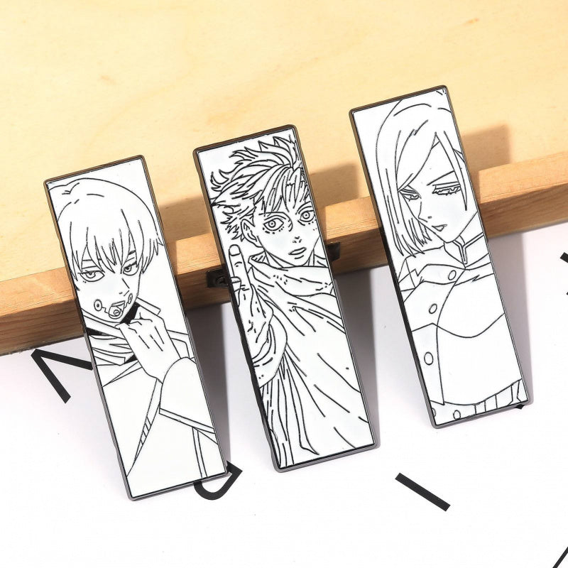 Jujutsu Kaisen Anime Brooch Set  Black & White Badge Collection Featuring Gojo, Nobara, Nanami, Yuta & More