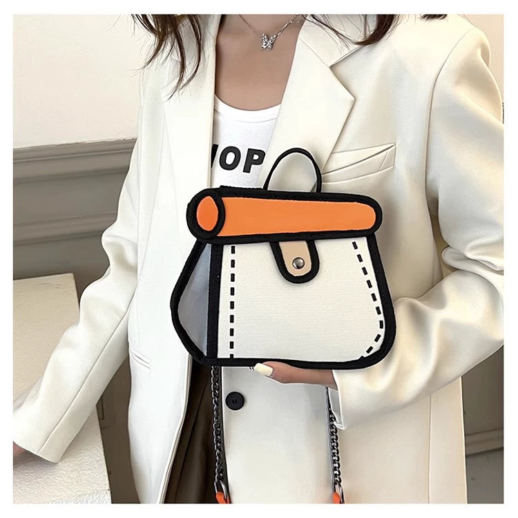 Jump From Paper 2D Cartoon Crossbody Bag  2024 Cake Contrast Canvas Chain Purse