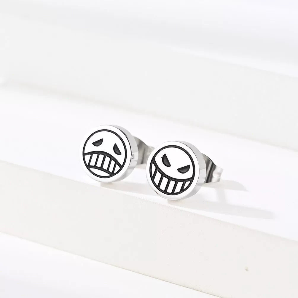 Ace Crying & Smiling Face Earrings  One Piece Titanium Steel Studs (Unisex)