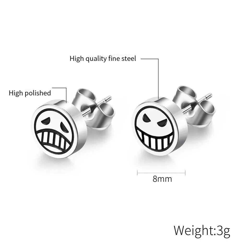 Ace Crying & Smiling Face Earrings  One Piece Titanium Steel Studs (Unisex)