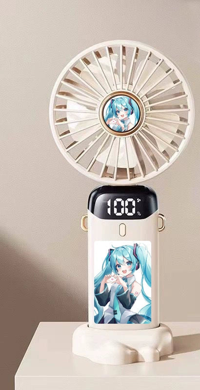 Hatsune Miku Mini Folding Fan  USB Rechargeable Silent Desk & Handheld Fan for Cool Vibes