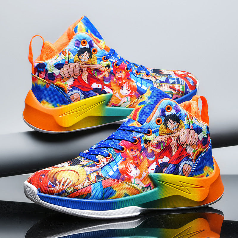 One Piece Basketball Shoes  Mens Breathable Anti-Slip Anime Combat Sneakers
