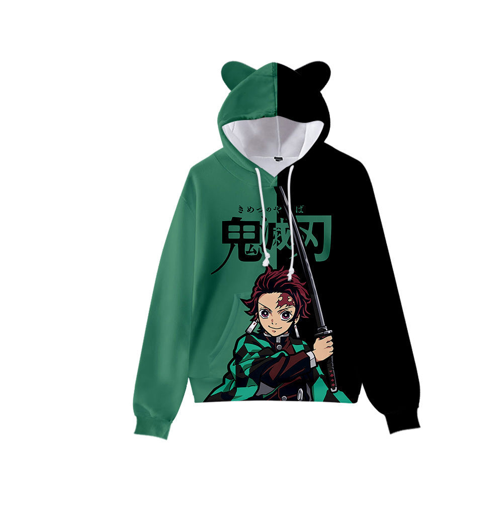 Popular Japanese comics Demon Slayer Blade series with cat ears 3D sweatshirt cos anime set casual hooded couple