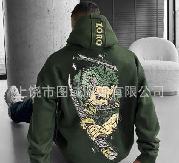 Men's Trend Casual Loose One Piece Luffy Anime Hooded Sweatshirt