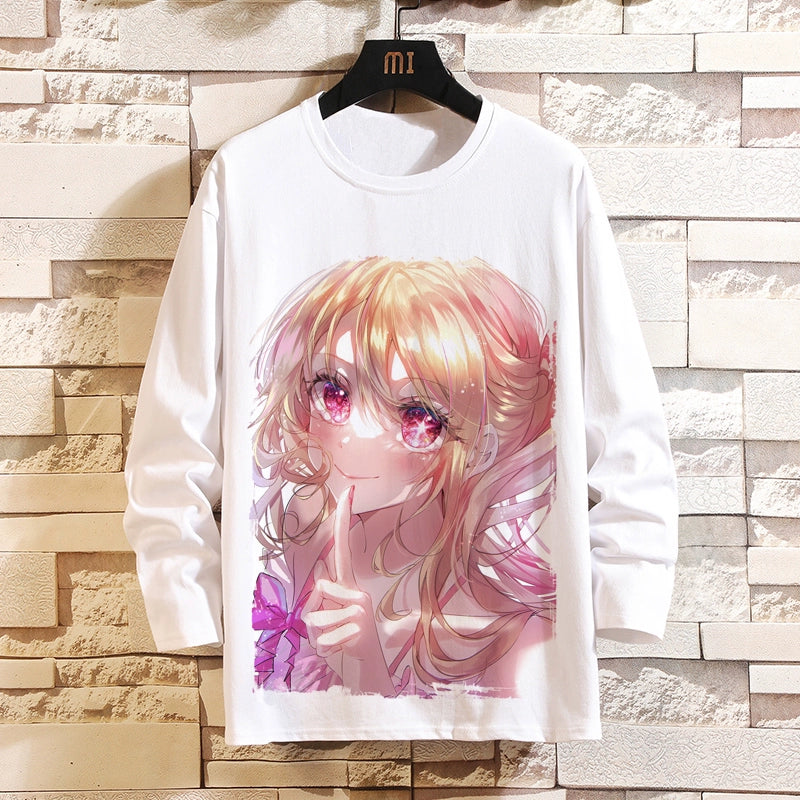 I Pushed the Kids Anime Peripheral Hoshino Ai Long-Sleeved T-Shirt with Magana Two-Dimensional Men and Women Autumn Clothes