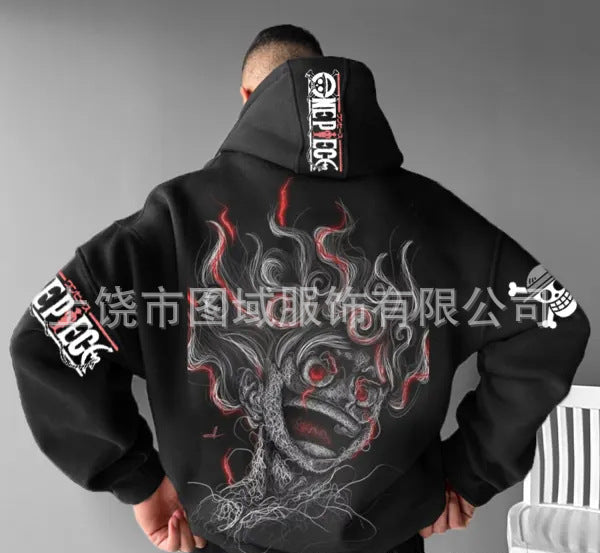 Men's Trend Casual Loose One Piece Luffy Anime Hooded Sweatshirt