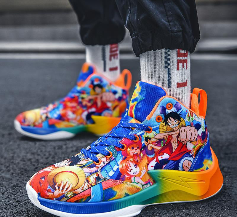 One Piece Basketball Shoes  Mens Breathable Anti-Slip Anime Combat Sneakers