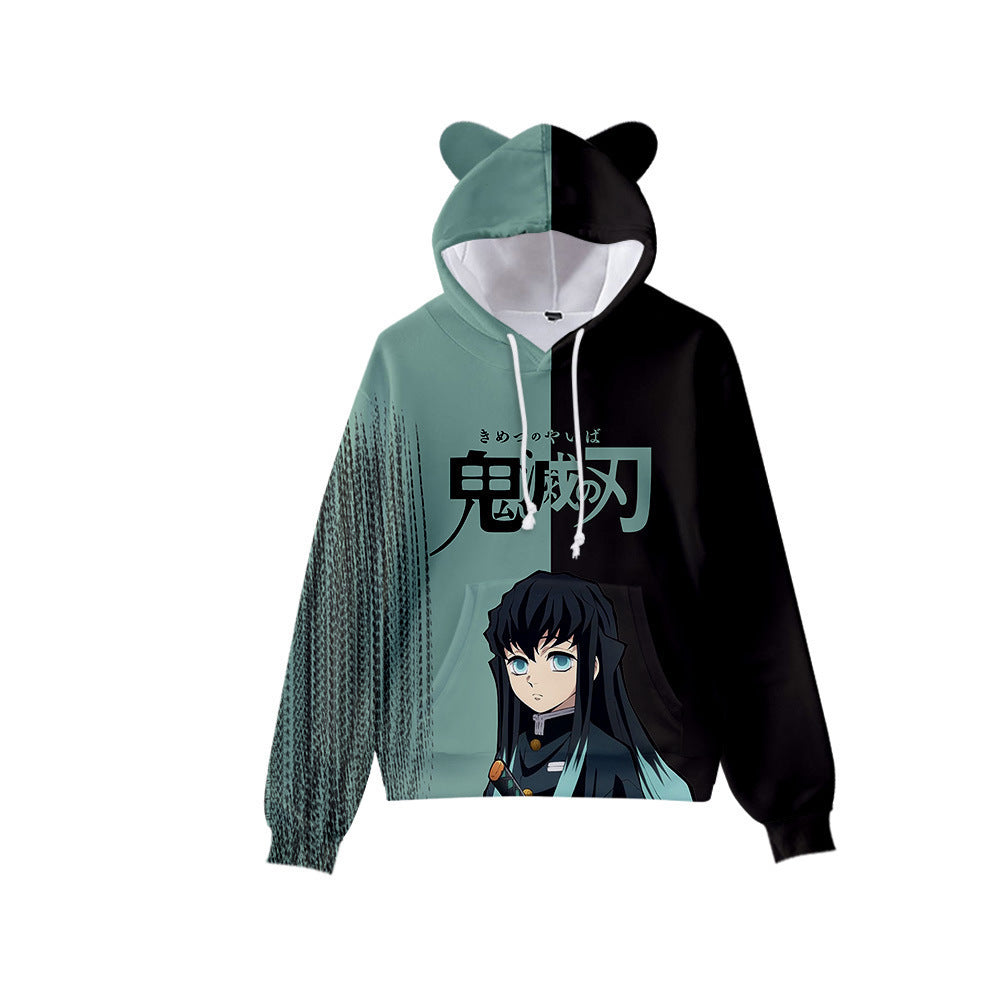 Popular Japanese comics Demon Slayer Blade series with cat ears 3D sweatshirt cos anime set casual hooded couple