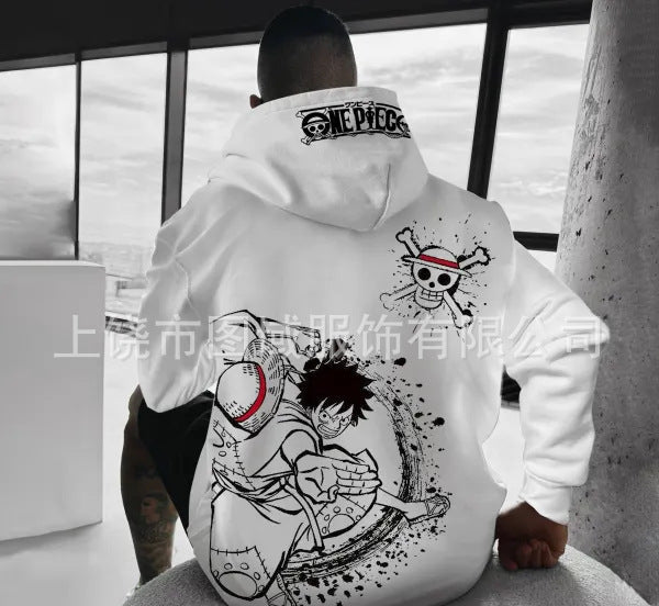 Men's Trend Casual Loose One Piece Luffy Anime Hooded Sweatshirt