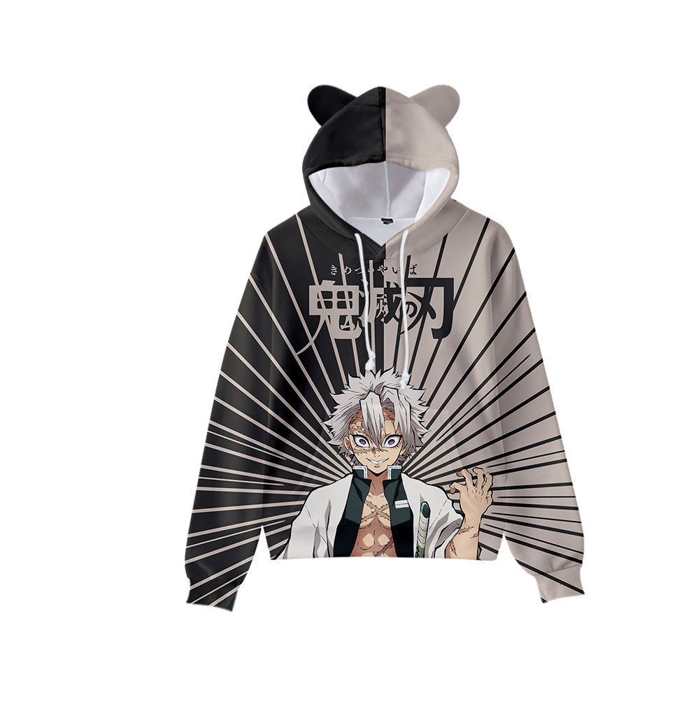Popular Japanese comics Demon Slayer Blade series with cat ears 3D sweatshirt cos anime set casual hooded couple