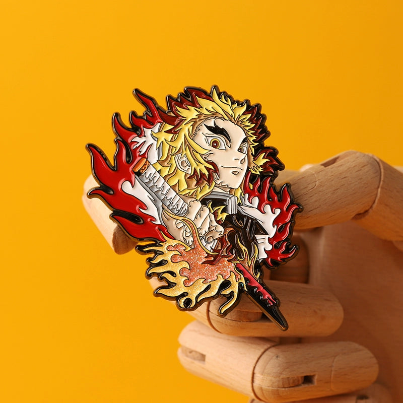 Kyojuro Rengoku Killing Flame Metal Brooch  Demon Slayer Badge by FooLii Fu