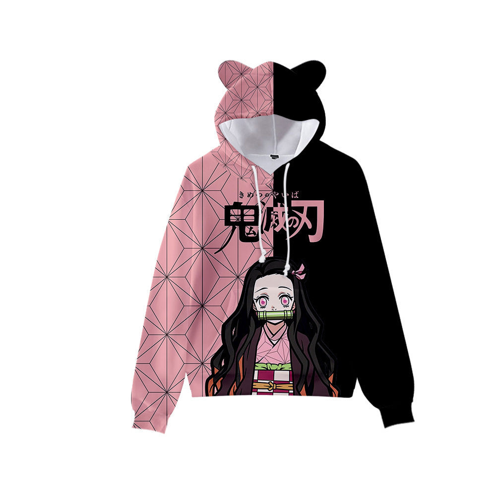 Popular Japanese comics Demon Slayer Blade series with cat ears 3D sweatshirt cos anime set casual hooded couple