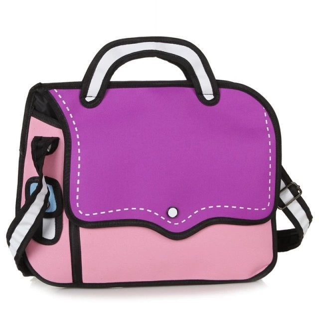2D Cartoon Crossbody Bag  Cute Stereoscopic Anime-Style Satchel