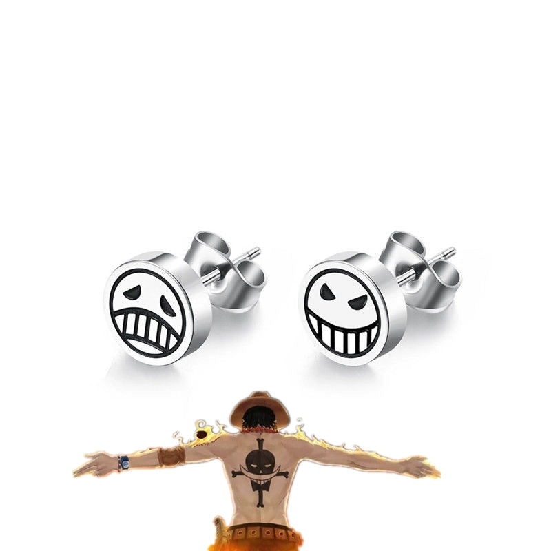 Ace Crying & Smiling Face Earrings  One Piece Titanium Steel Studs (Unisex)
