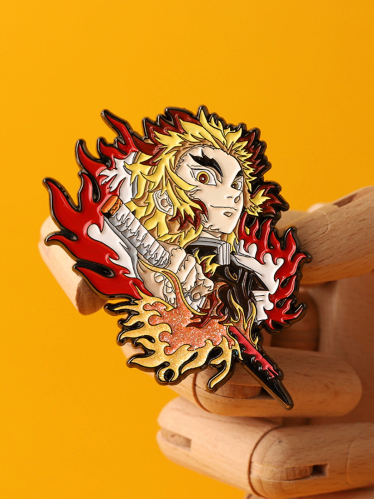 Kyojuro Rengoku Killing Flame Metal Brooch  Demon Slayer Badge by FooLii Fu