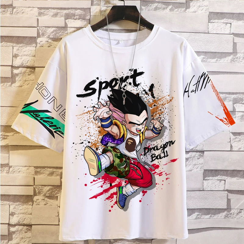 Trendy Brand Super Co-Branded Dragon Ball Saiyan Wukong Mens and Womens INS Hot T-Shirt Cartoon Summer Short-Sleeved Couple Clothes