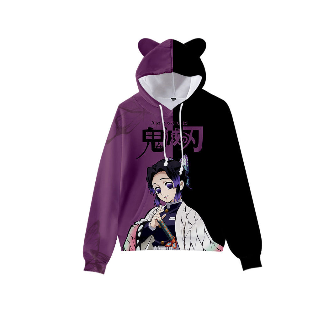 Popular Japanese comics Demon Slayer Blade series with cat ears 3D sweatshirt cos anime set casual hooded couple