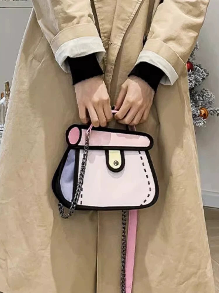 Jump From Paper 2D Cartoon Crossbody Bag  2024 Cake Contrast Canvas Chain Purse