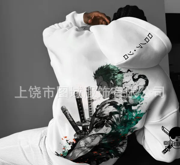 Men's Trend Casual Loose One Piece Luffy Anime Hooded Sweatshirt