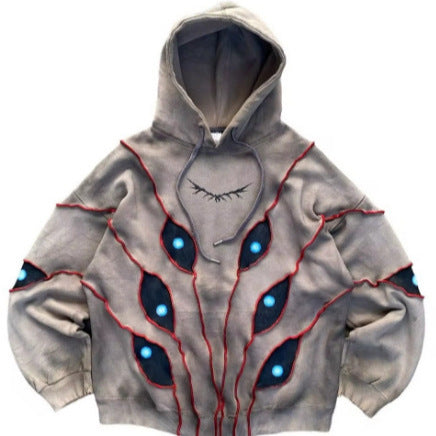 New cross-border anime eyes ruffian hooded short sweatshirt loose and versatile sports top hoodie