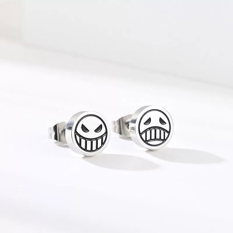 Ace Crying & Smiling Face Earrings  One Piece Titanium Steel Studs (Unisex)