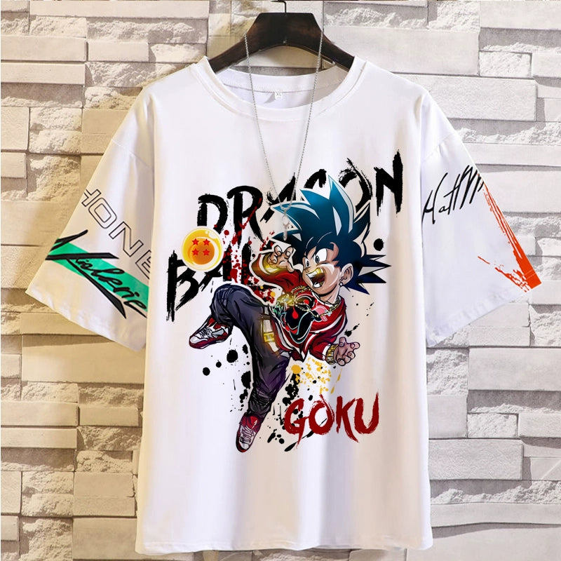 Trendy Brand Super Co-Branded Dragon Ball Saiyan Wukong Mens and Womens INS Hot T-Shirt Cartoon Summer Short-Sleeved Couple Clothes
