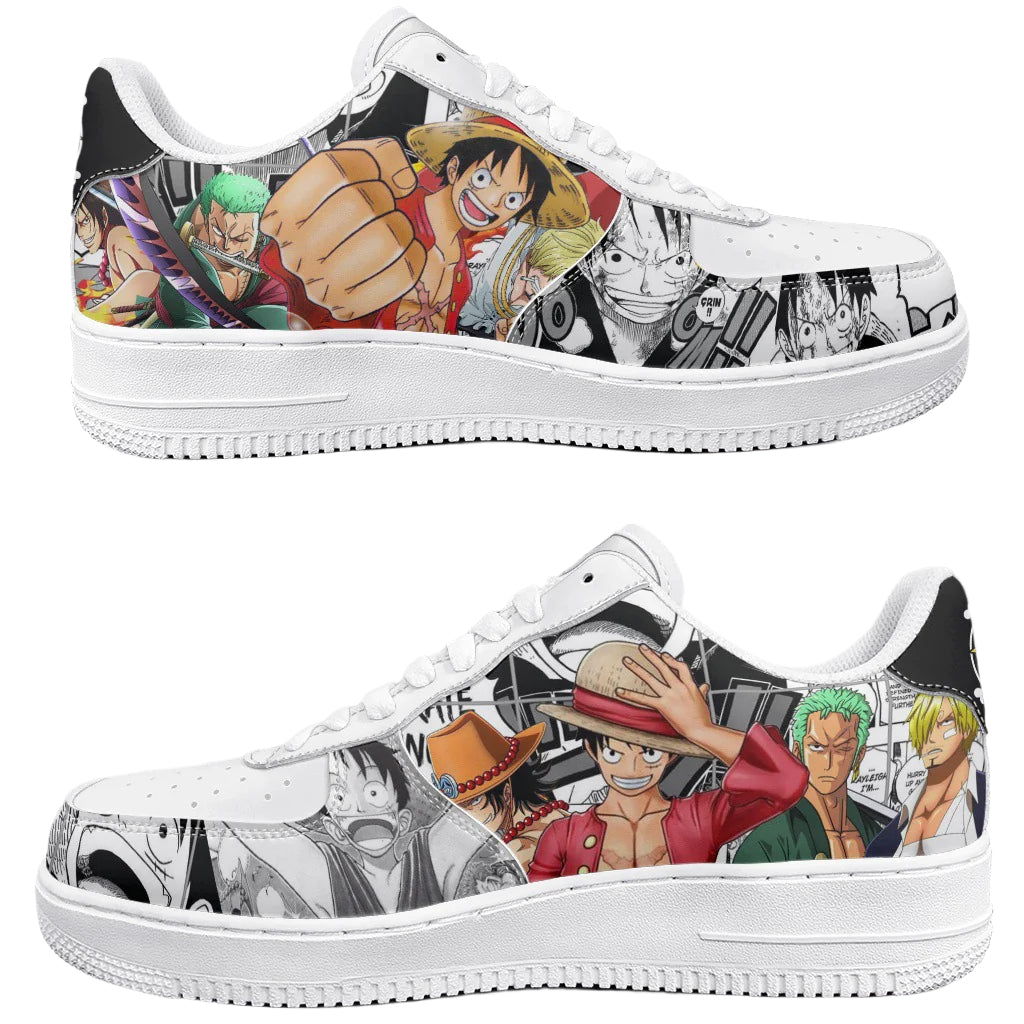 One Piece Low-Top PU Sneakers  Anime Graphic Shoes for Men & Women with Lace-Up Design