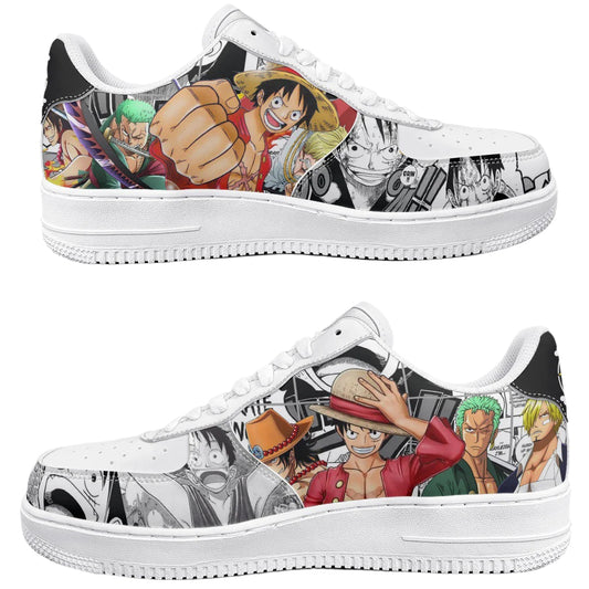 One Piece Low-Top PU Sneakers  Anime Graphic Shoes for Men & Women with Lace-Up Design