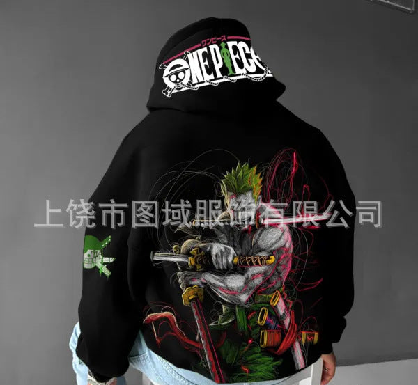 Men's Trend Casual Loose One Piece Luffy Anime Hooded Sweatshirt