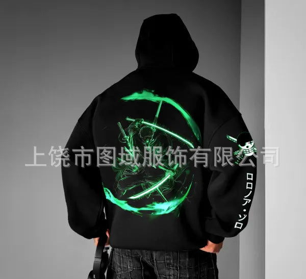 Men's Trend Casual Loose One Piece Luffy Anime Hooded Sweatshirt