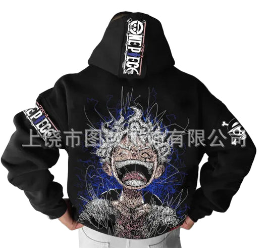 Men's Trend Casual Loose One Piece Luffy Anime Hooded Sweatshirt