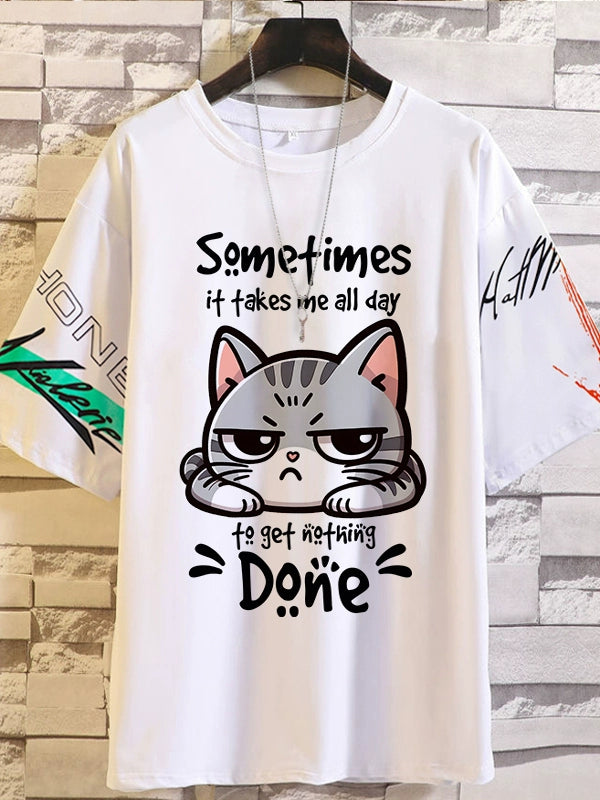 Spoof Cat Short Sleeve T-Shirt for Men and Women Summer Anime Peripheral Loose Casual Teen Clothes Tide Style