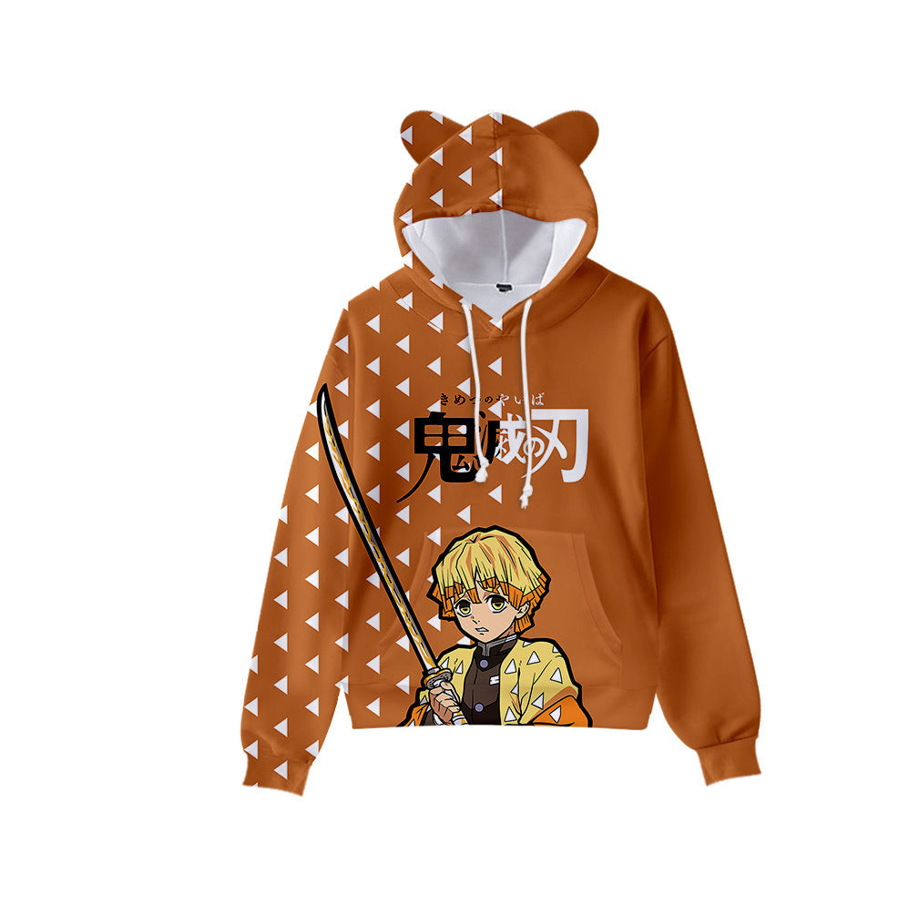 Popular Japanese comics Demon Slayer Blade series with cat ears 3D sweatshirt cos anime set casual hooded couple