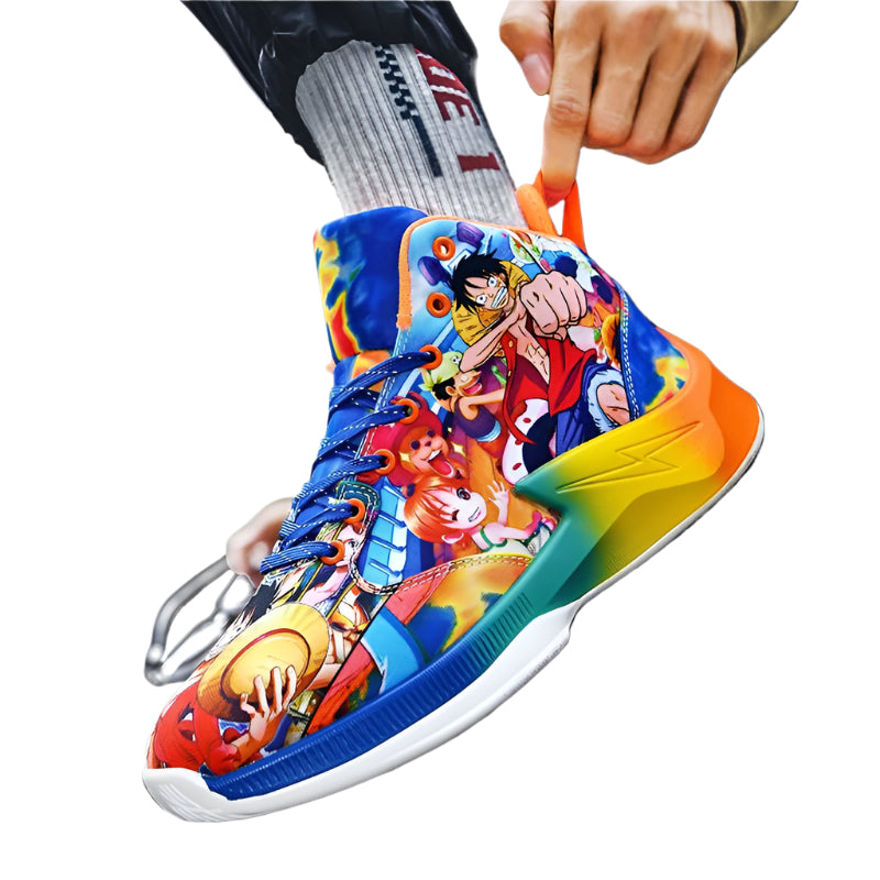 One Piece Basketball Shoes  Mens Breathable Anti-Slip Anime Combat Sneakers