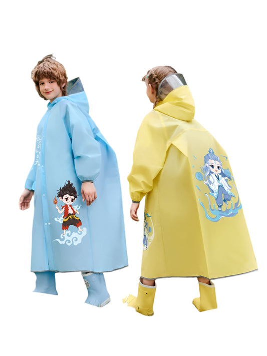 Mythic Splash: Nezha & Ao Bing Kids Rain Poncho