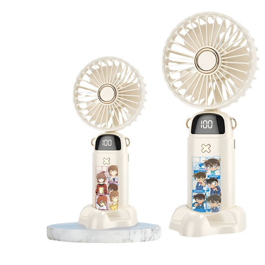 Detective Conan Mini Portable Fan  USB Folding Handheld Fan with Digital Display for Students & Office Use