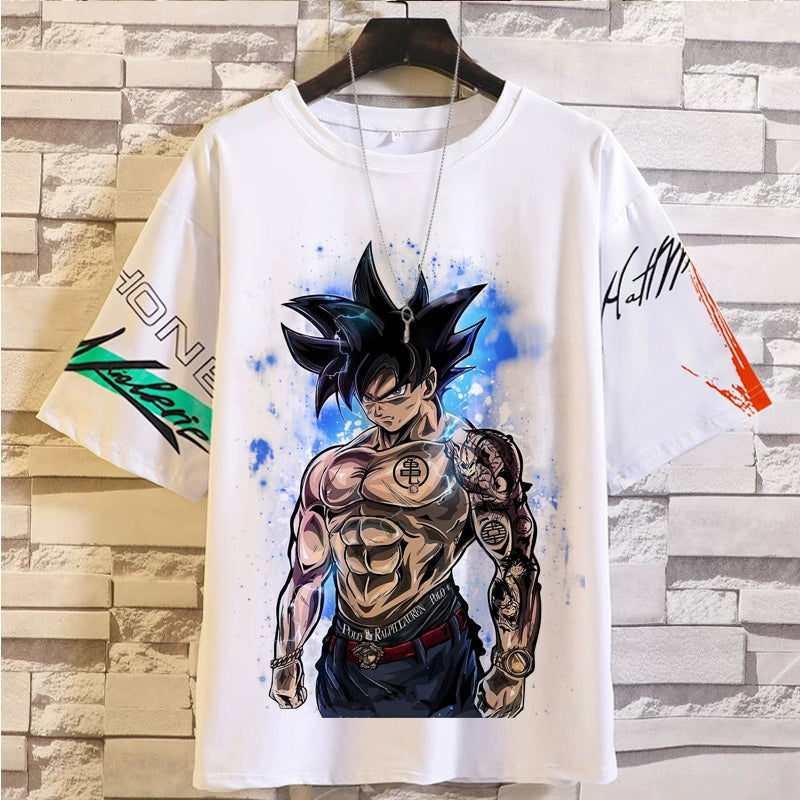Trendy Brand Super Co-Branded Dragon Ball Saiyan Wukong Mens and Womens INS Hot T-Shirt Cartoon Summer Short-Sleeved Couple Clothes